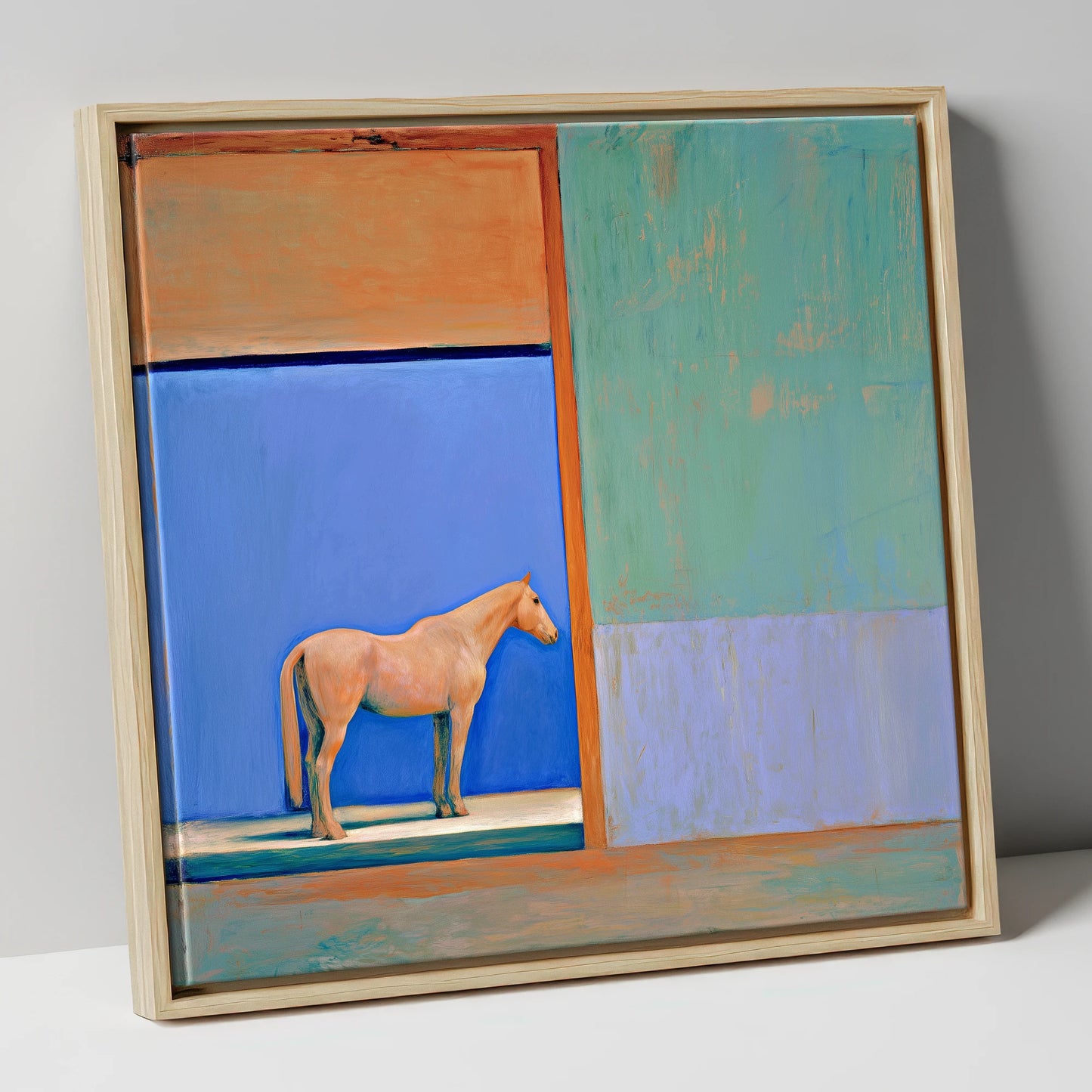 Cobalt Stable Light horse stable canvas wall art in natural frame