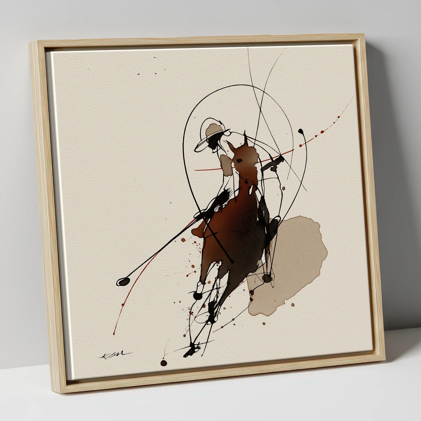 The Decisive Strike polo horse canvas wall art in natural frame