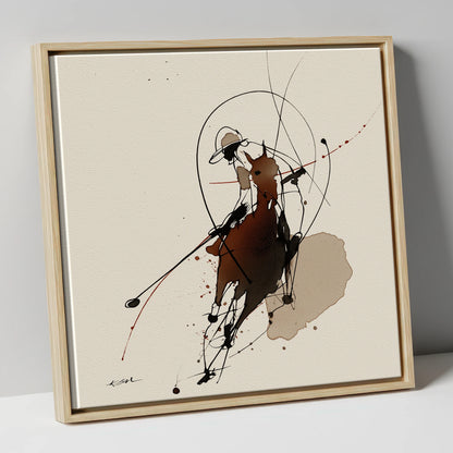 The Decisive Strike polo horse canvas wall art in natural frame