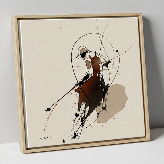Abstract Polo Horse and Rider polo horse canvas wall art in natural frame