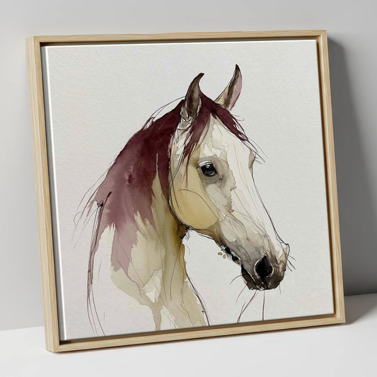 Elegant Plum Wash Portrait horse portrait canvas wall art in natural frame
