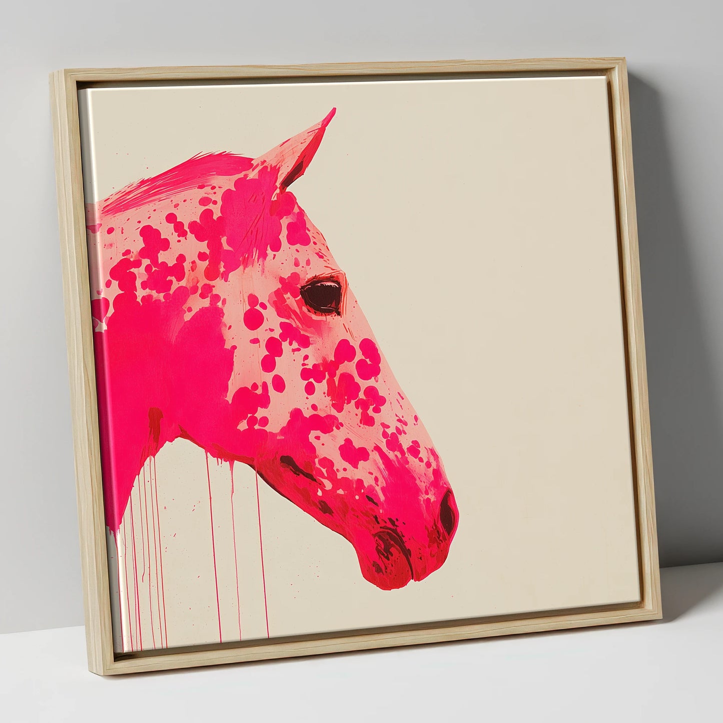 Vibrant Magenta Profile horse portrait canvas wall art in natural frame