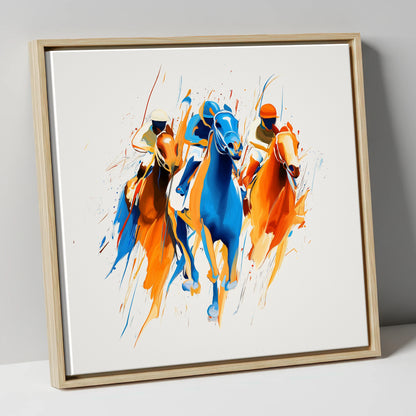 The Front Runners racing horse canvas wall art in natural frame