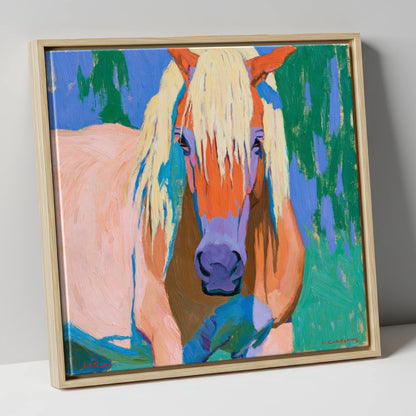 Vibrant Haflinger Horse Portrait horse breed canvas wall art in natural frame