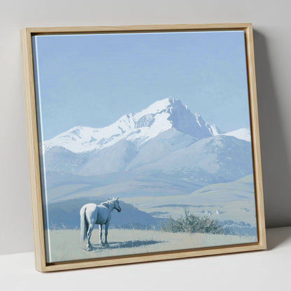 Alpine Solitude horse landscape canvas wall art in natural frame