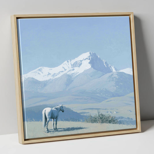 Alpine Solitude horse landscape canvas wall art in natural frame
