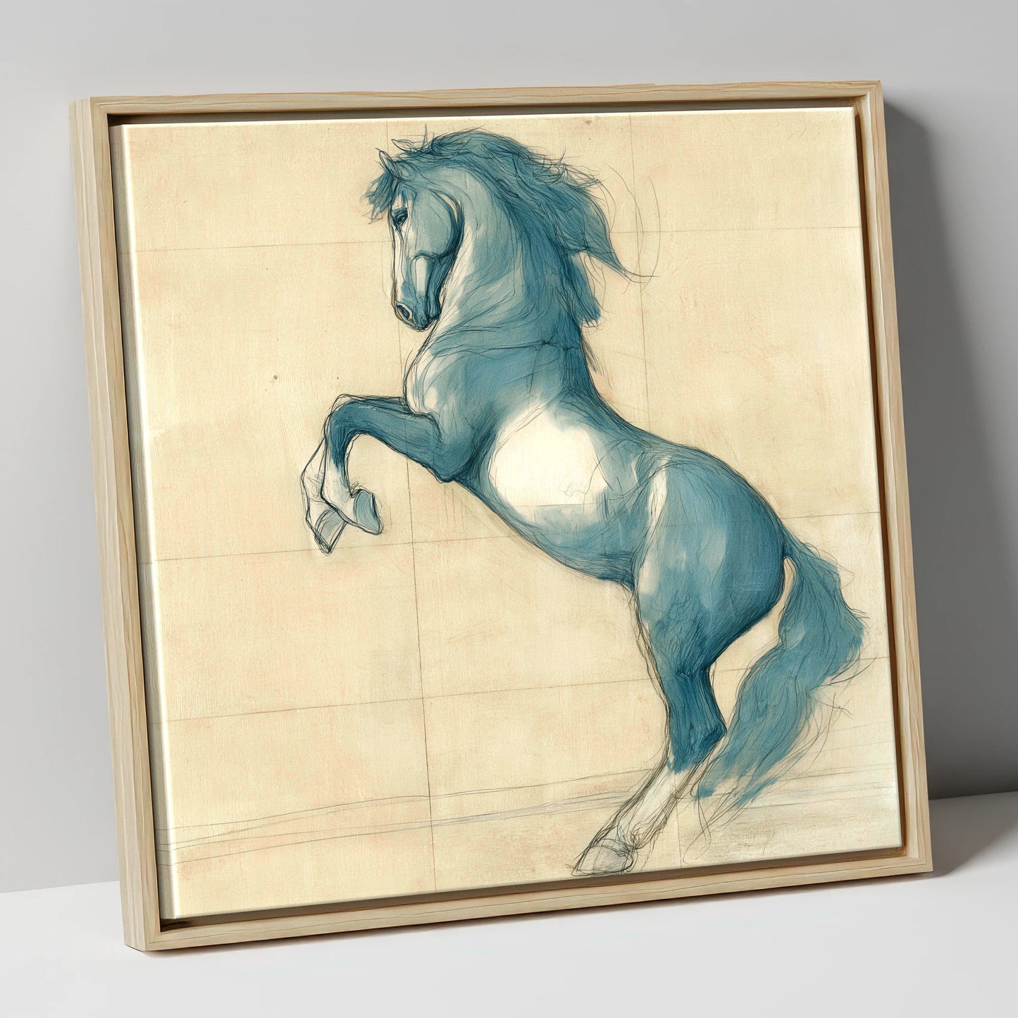 Azure Equine Study horse portrait canvas wall art in natural frame
