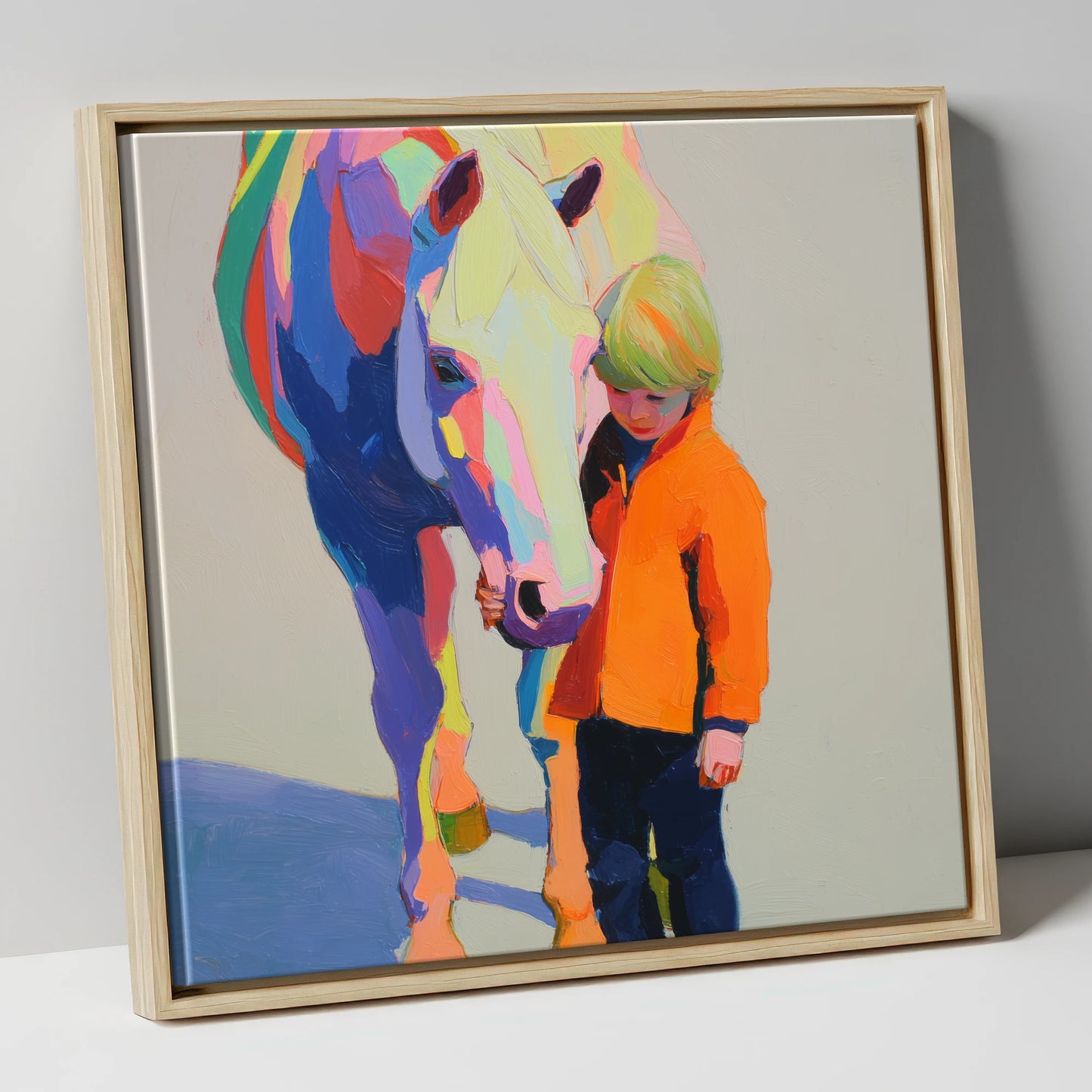 Radiant Bond horse & rider canvas wall art in natural frame