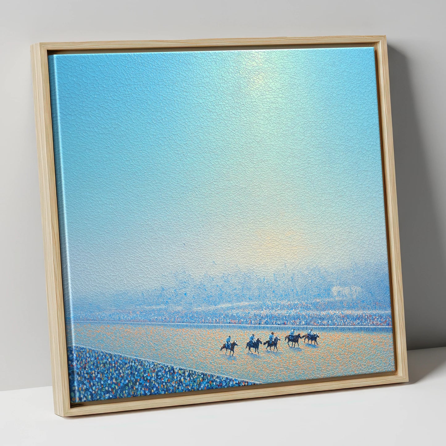 Luminous Morning Race racing horse canvas wall art in natural frame