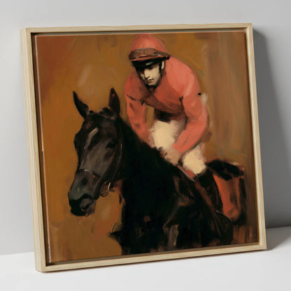 Quiet Anticipation racing horse canvas wall art in natural frame