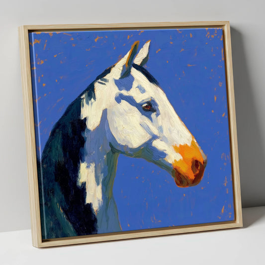 Vibrant Painted Profile horse portrait canvas wall art in natural frame