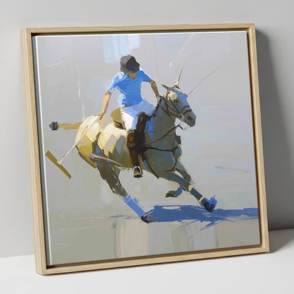 High Goal Pursuit polo horse canvas wall art in natural frame