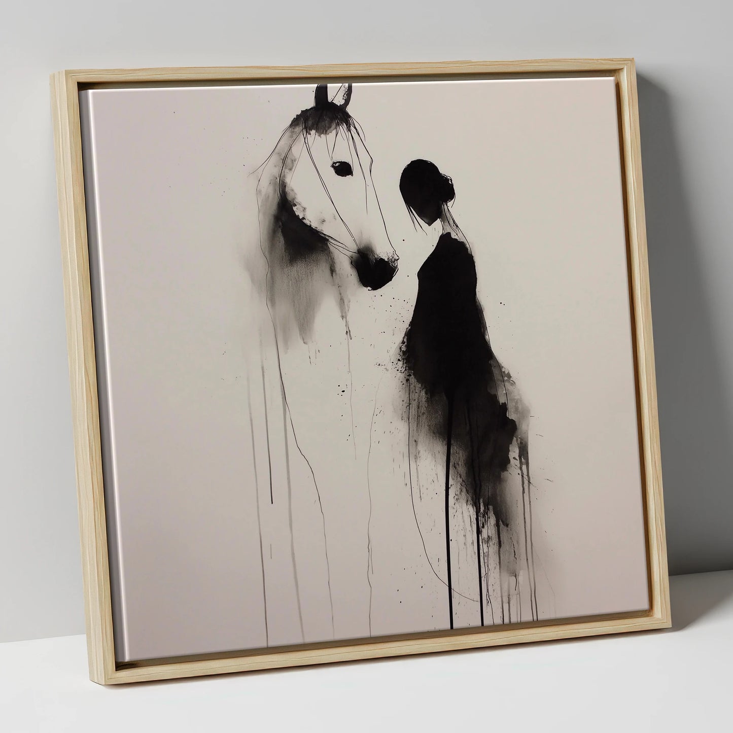 The Unspoken Bond horse & rider canvas wall art in natural frame