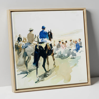 Heading to the Start racing horse canvas wall art in natural frame