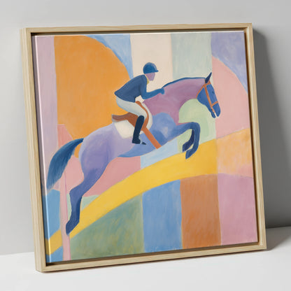 Harmony in Flight show jumping horse canvas wall art in natural frame