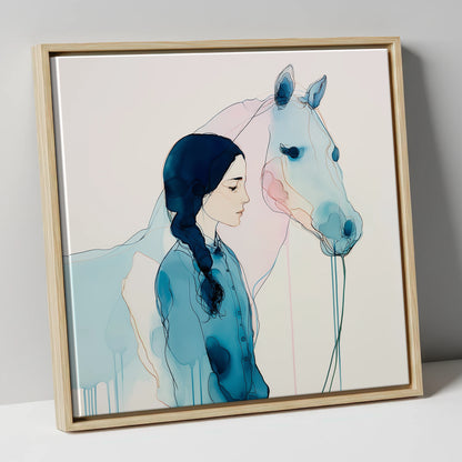 Ethereal Bond horse & rider canvas wall art in natural frame