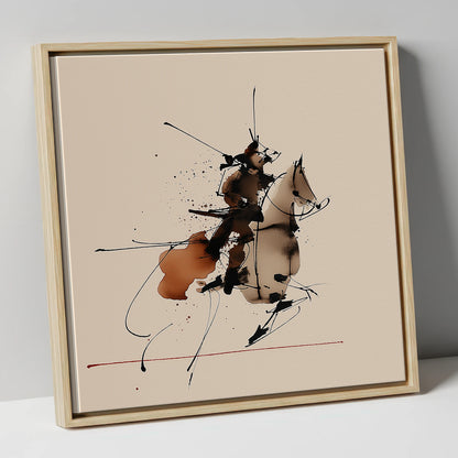 Abstract Momentum in Ink horse & rider canvas wall art in natural frame