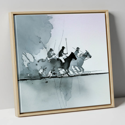 Shadows of the Chukka polo horse canvas wall art in natural frame