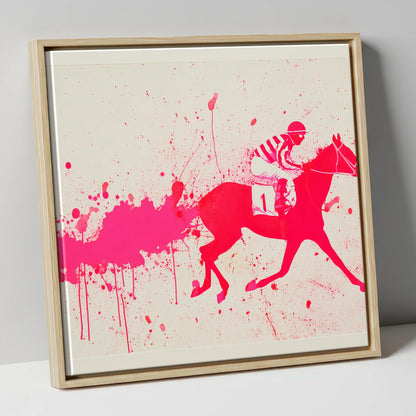 Magenta Racing Surge racing horse canvas wall art in natural frame