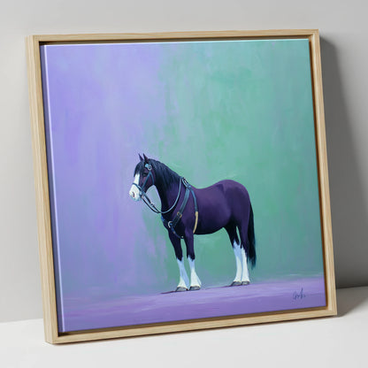 Harnessed Strength working horse canvas wall art in natural frame