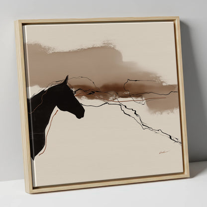 Abstract Sepia Silhouette horse portrait canvas wall art in natural frame