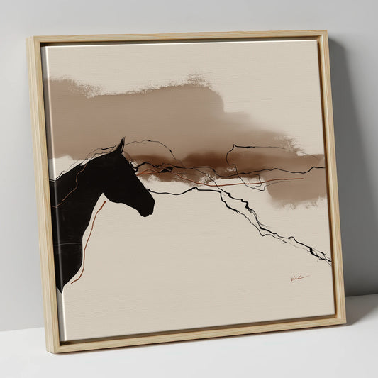 Abstract Sepia Silhouette horse portrait canvas wall art in natural frame