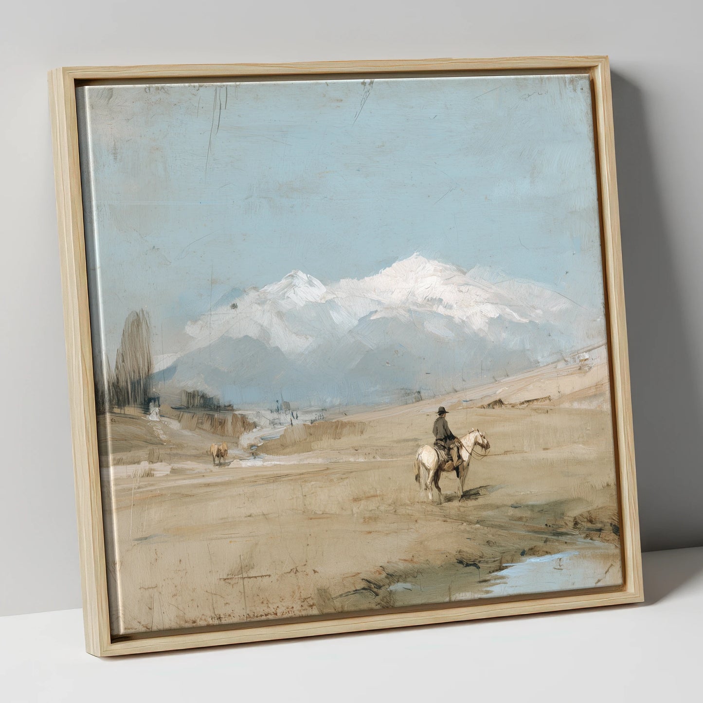 The Distant Range western horse canvas wall art in natural frame