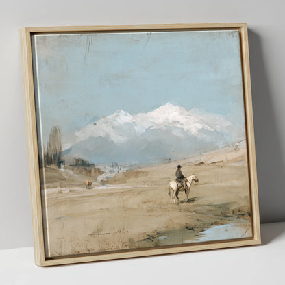 The Distant Range western horse canvas wall art in natural frame