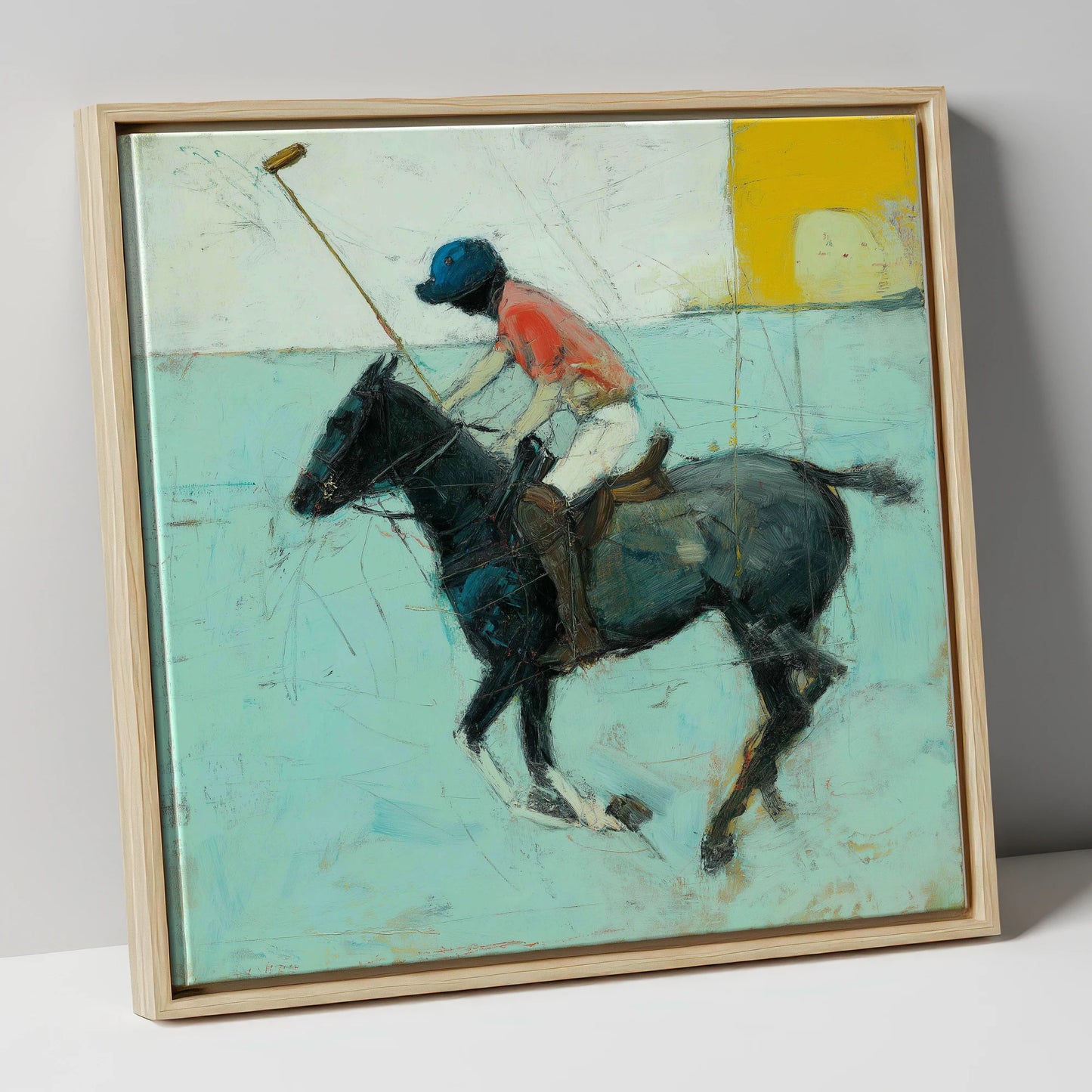 The Forward Swing polo horse canvas wall art in natural frame