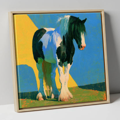 Piebald Cob in Bright Colours horse breed canvas wall art in natural frame