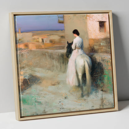 Distant Horizons horse & rider canvas wall art in natural frame