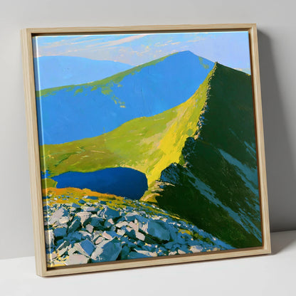 Vibrant Mountain Tarn Landscape horse landscape canvas wall art in natural frame