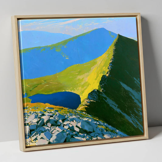 Vibrant Mountain Tarn Landscape horse landscape canvas wall art in natural frame