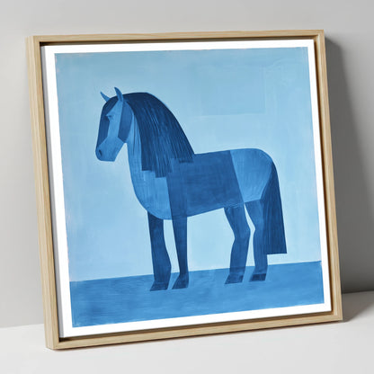 Geometric Blue Heavy Horse horse breed canvas wall art in natural frame