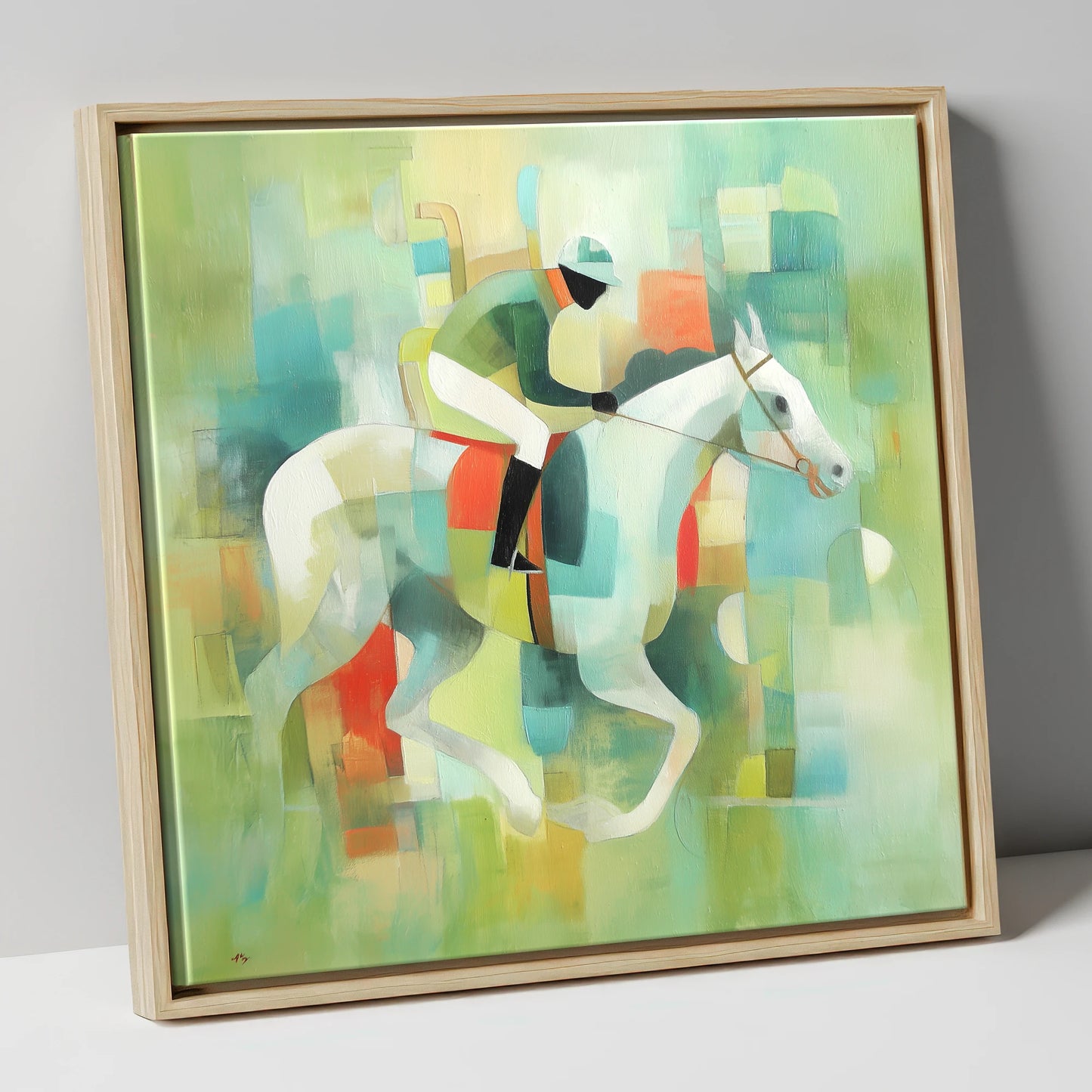 Structured Stride racing horse canvas wall art in natural frame