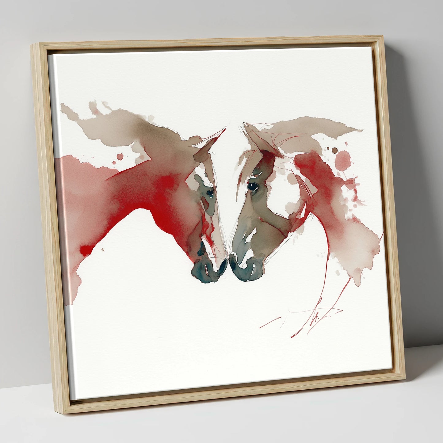 Crimson Connection horse portrait canvas wall art in natural frame