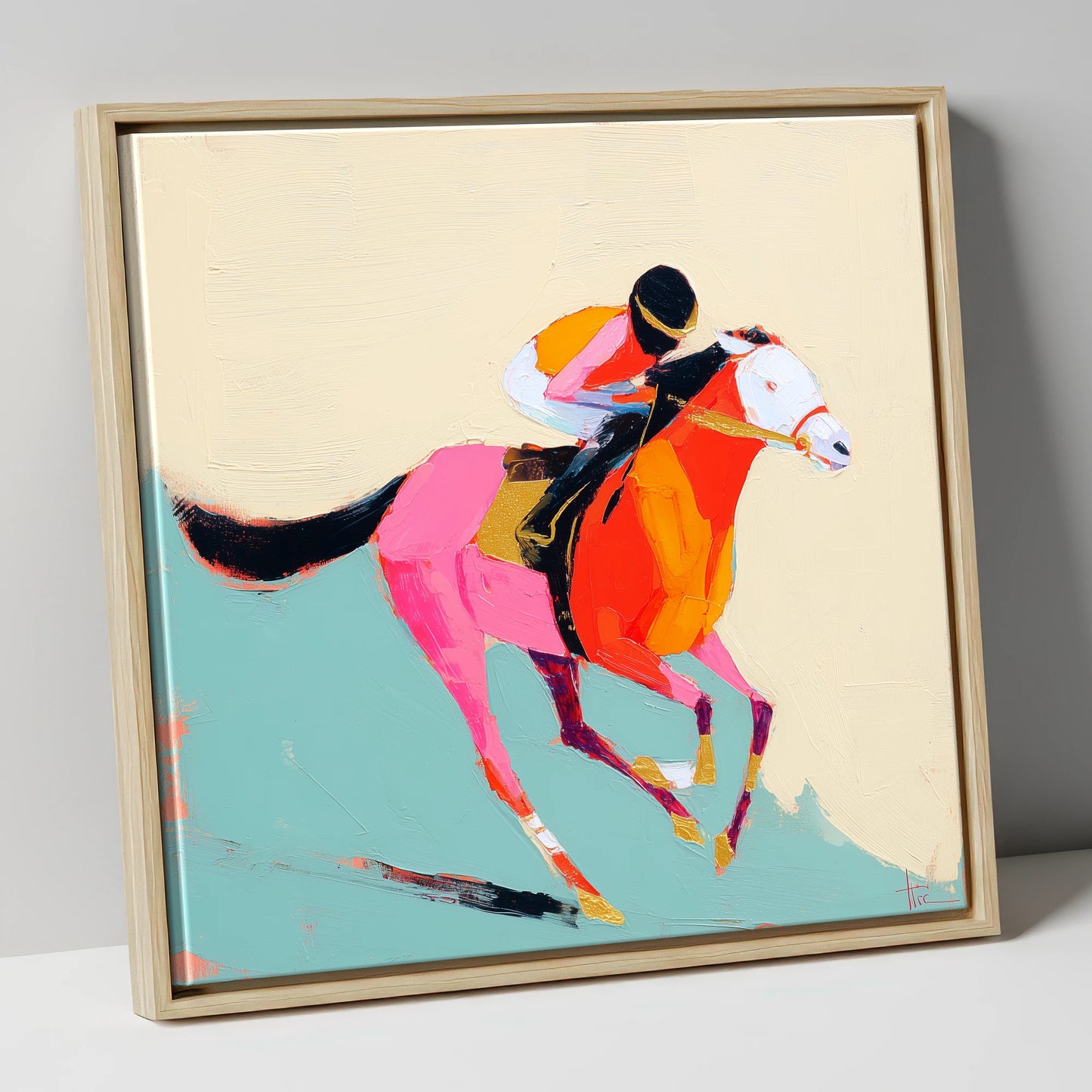 The Colour of Speed racing horse canvas wall art in natural frame