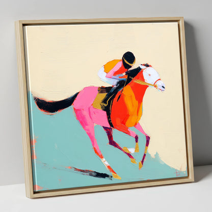 The Colour of Speed racing horse canvas wall art in natural frame