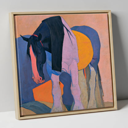 Colourful Abstract Shire Horse horse breed canvas wall art in natural frame