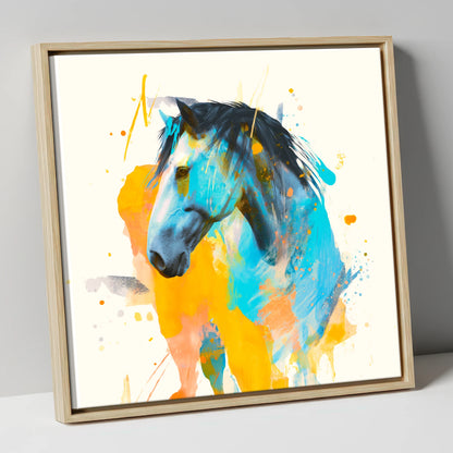 Azure Spirit horse portrait canvas wall art in natural frame