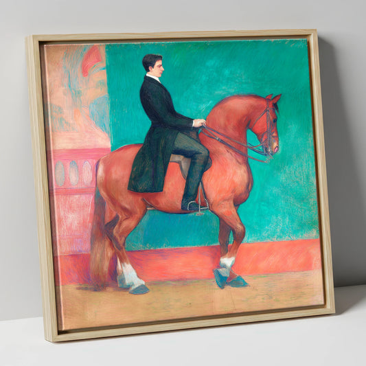 Collected Chestnut in Emerald dressage horse canvas wall art in natural frame
