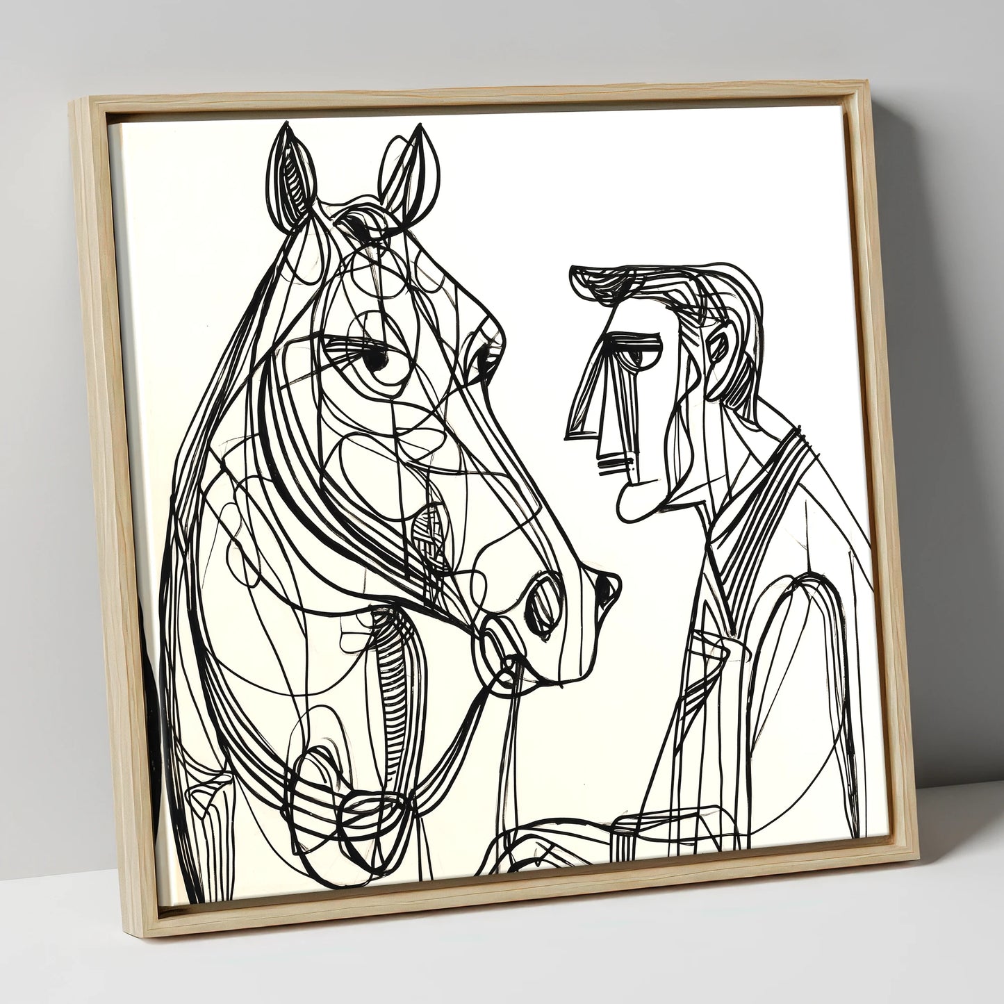Modern Connection horse & rider canvas wall art in natural frame