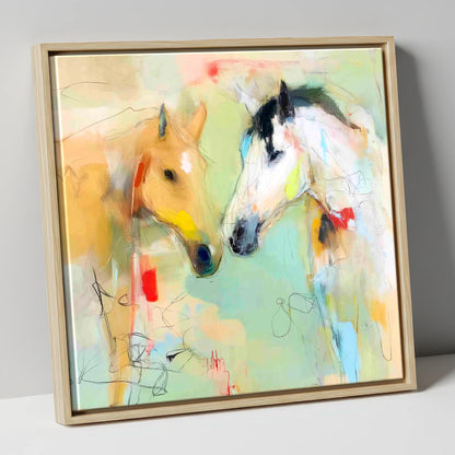 Whispered Secrets horse portrait canvas wall art in natural frame
