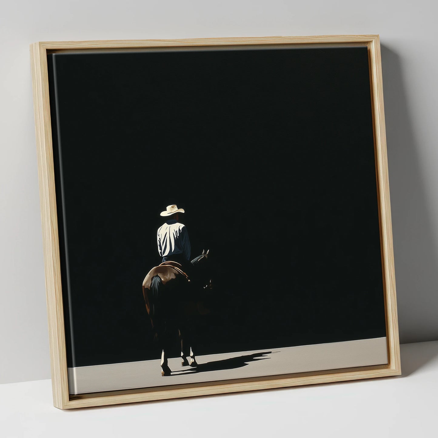 Into the Shadows western horse canvas wall art in natural frame