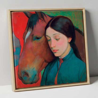 Silent Devotion horse & rider canvas wall art in natural frame