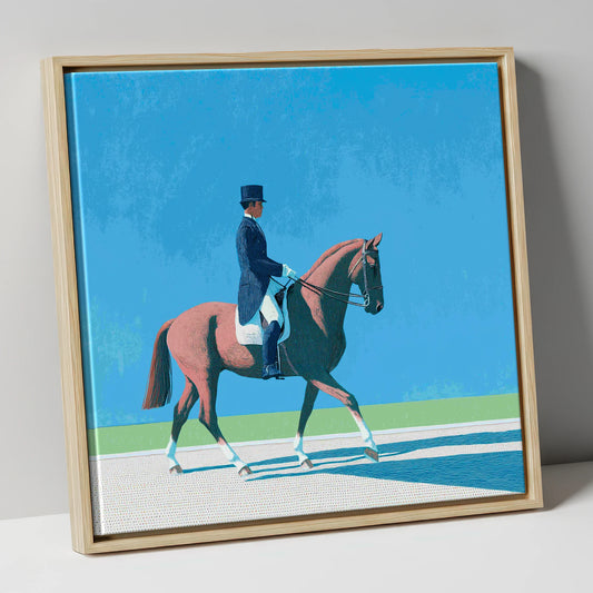 Collected Harmony dressage horse canvas wall art in natural frame
