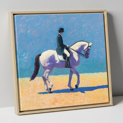 Lavender Shadows Dressage dressage horse canvas wall art in natural frame