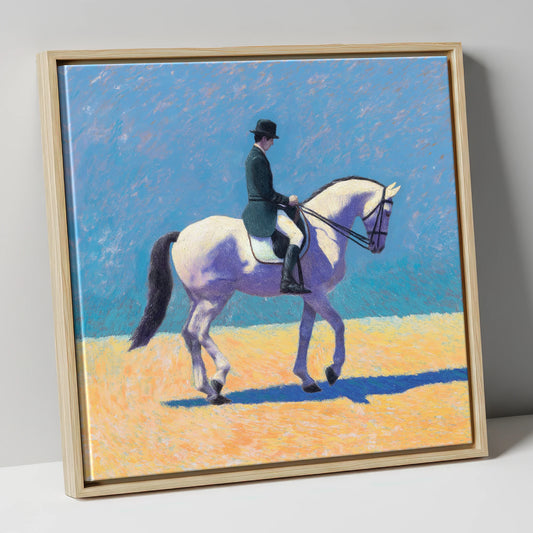 Lavender Shadows Dressage dressage horse canvas wall art in natural frame