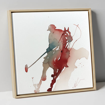 The Crimson Chukka polo horse canvas wall art in natural frame
