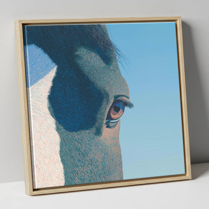 Stillness in Blue horse portrait canvas wall art in natural frame